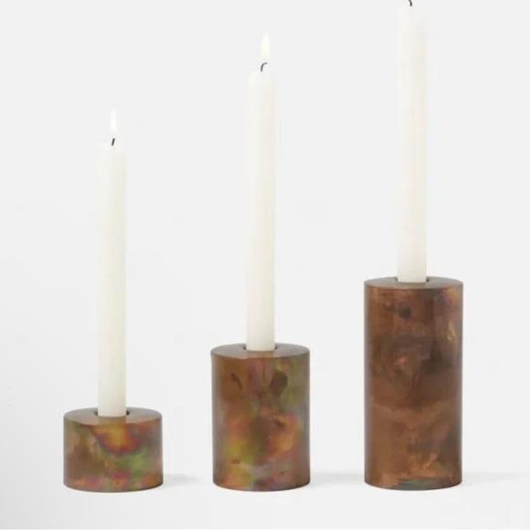 Spencer Burnt Gold Candle Holders- Set of 3 stainless steel cylinders, handmade - Picture 1 of 8